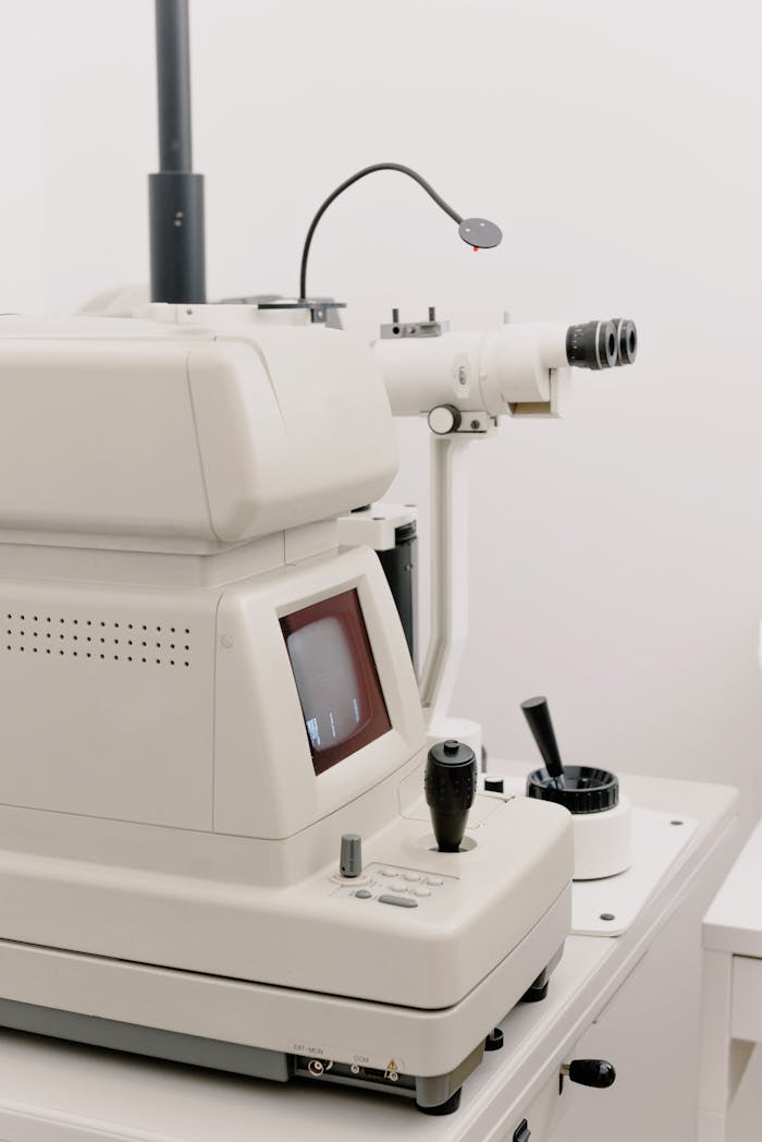 services-02 Contemporary medical machine autorefraktometer with display for diagnostic test of eyes in ophthalmology clinic